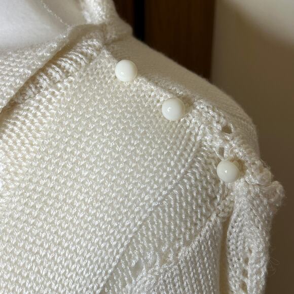 Vtg 90s Arielle Open Knit Sweater Cream Cottagecore Coquette Soft Girl Holiday - Picture 3 of 9